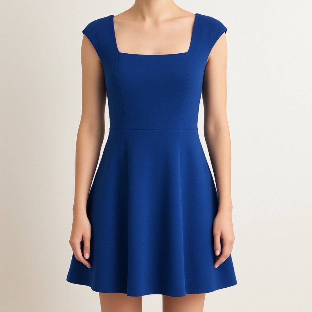 BCBGMAXAZRIA Royal Blue Fit & Flare Dress Size S Sleeveless Square Neck